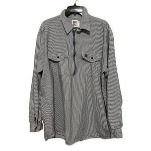 VTG Big Bill Hickory Stripe 1/2 Half Zip Work Shirt Mens XL Tall Made in USA
